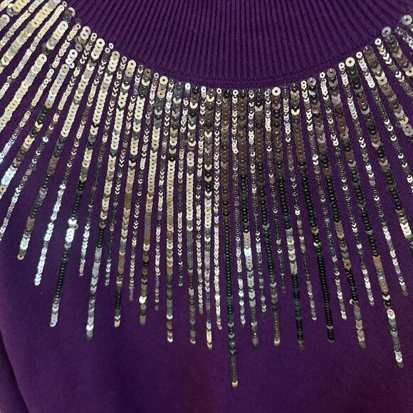 Oliver O Purple Silver Sequin Sweater Mock Neck Small S Super Soft - Picture 2 of 5